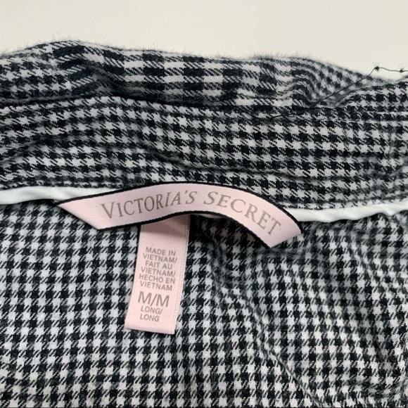 Victoria’s Secret Black White Micro Plaid Roll Sleeve Button Down PJ Top Medium - Picture 5 of 6